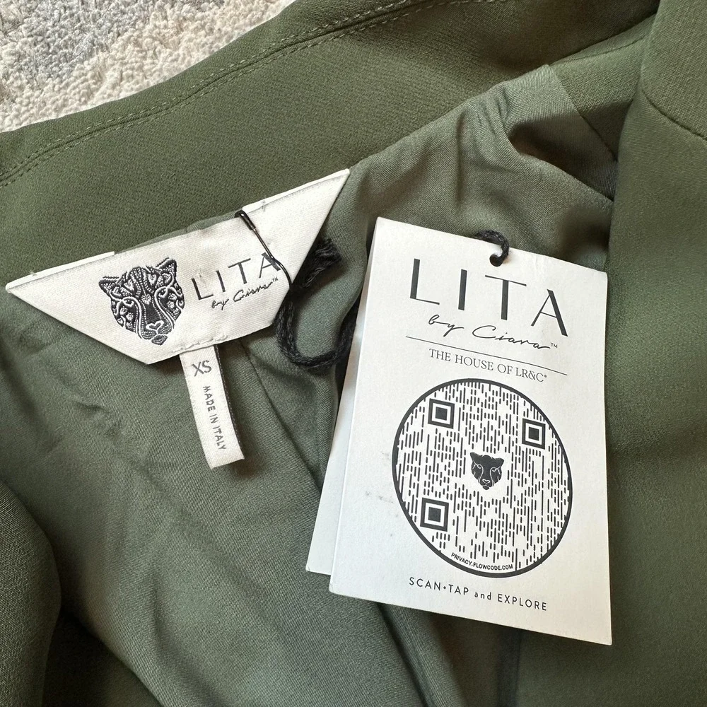 LITA by Ciara Blazer Womens XS Olive Green Belted D-Ring Jacket Made Italy LS7-1 - Picture 3 of 12